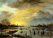 Winter Landscape with Skaters at Sunset